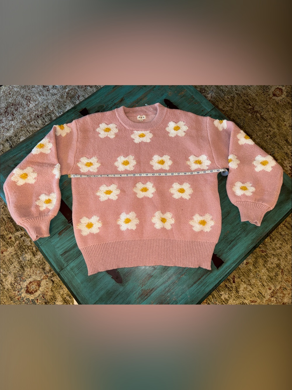 POL Pink Daisy Knit Sweater - Women's Floral Pullover Size Medium